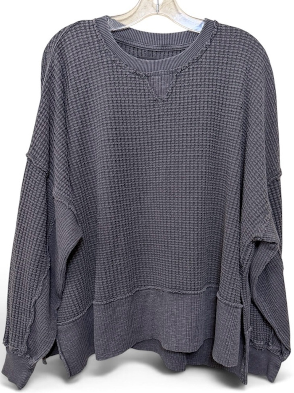 American Eagle Outfitters Charcoal Waffle Crewneck Sweater Seriously Lived In XS